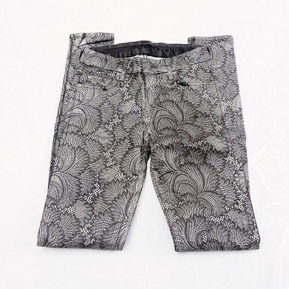 7 For All Mankind The Skinny Metallic Patterned Denim Jeans SZ25 - Picture 4 of 6